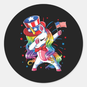 Dabbing Unicorn 4th Of July Uncle Sam Girls Americ Classic Round Sticker