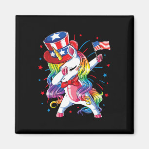 Dabbing Unicorn 4th Of July Uncle Sam Girls Americ Magnet