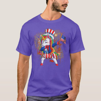Dabbing Unicorn 4th of July Uncle Sam Girls Americ T-Shirt