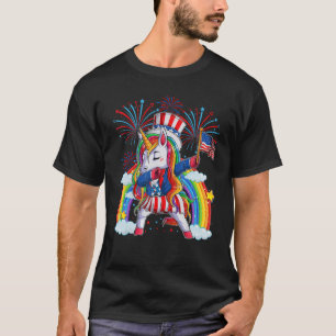 Dabbing Unicorn 4th of July Uncle Sam Girls Americ T-Shirt