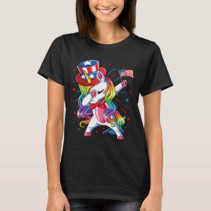 Dabbing Unicorn 4th Of July Uncle Sam Girls Americ T-Shirt