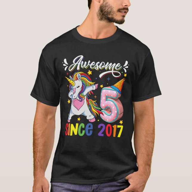 Dabbing Unicorn 5Th Birthday Awesome 2017 5 Year O T-Shirt (Front)