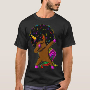 Dabbing Unicorn Afro Natural Hair African American T-Shirt