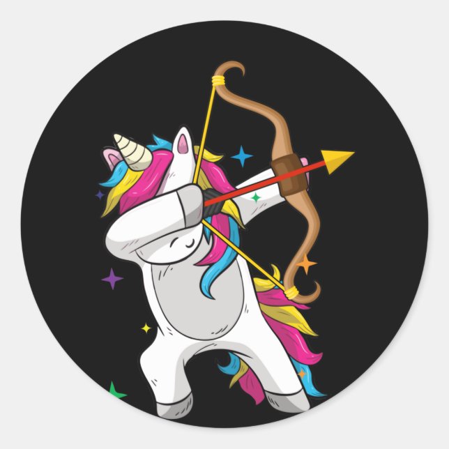 Dabbing Unicorn Archer Archery Bow Arrow Classic Round Sticker (Front)