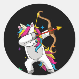 Dabbing Unicorn Archer Archery Bow Arrow Classic Round Sticker