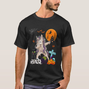 Dabbing Unicorn As Mummy Halloween Cat On Horror S T-Shirt