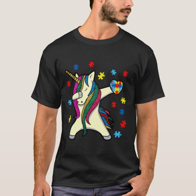 Dabbing Unicorn Autism Awareness Awareness Month E T-Shirt (Front)