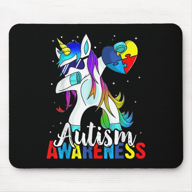 Dabbing Unicorn Autism Awareness Kids Girls Boys B Mouse Mat (Front)