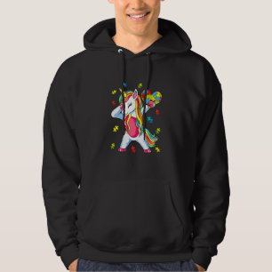 Dabbing Unicorn Autism Awareness Puzzle Heart Rain Hoodie
