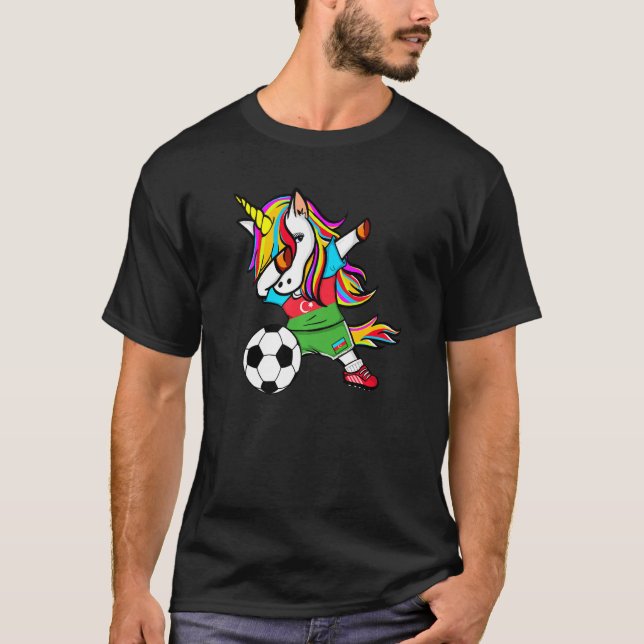 Dabbing Unicorn Azerbaijan Football Azerbaijani Fl T-Shirt (Front)