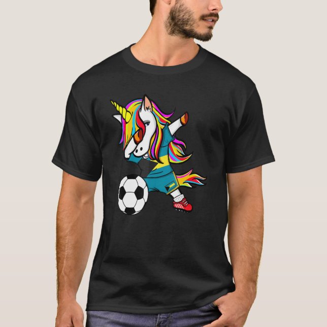 Dabbing Unicorn Bahamas Football  Bahamian Flag So T-Shirt (Front)