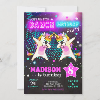 Dabbing Unicorn Birthday Invitation / Dance Party
