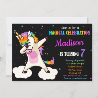 Dabbing Unicorn birthday invitation Magic party