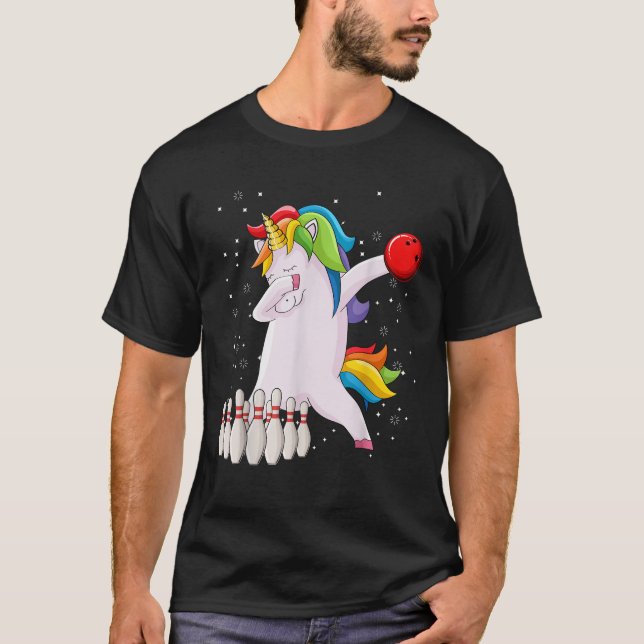 Dabbing Unicorn Bowling Ball Funny Bowling T-Shirt (Front)