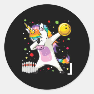 Dabbing Unicorn Bowling Funny Bowling Boy Girl Classic Round Sticker