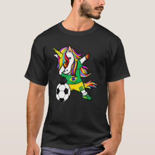 Dabbing Unicorn Brazil Football Brazilian Flag Soc T-Shirt
