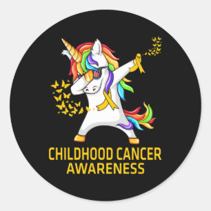 Dabbing Unicorn Childhood Cancer Awareness Warrior Classic Round Sticker