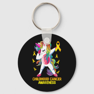 Dabbing Unicorn Childhood Cancer Awareness Warrior Key Ring