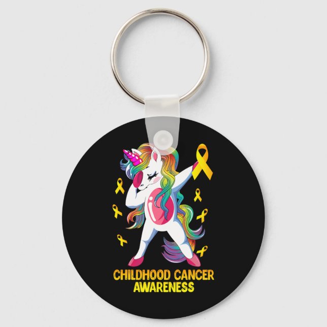 Dabbing Unicorn Childhood Cancer Awareness Warrior Key Ring (Front)