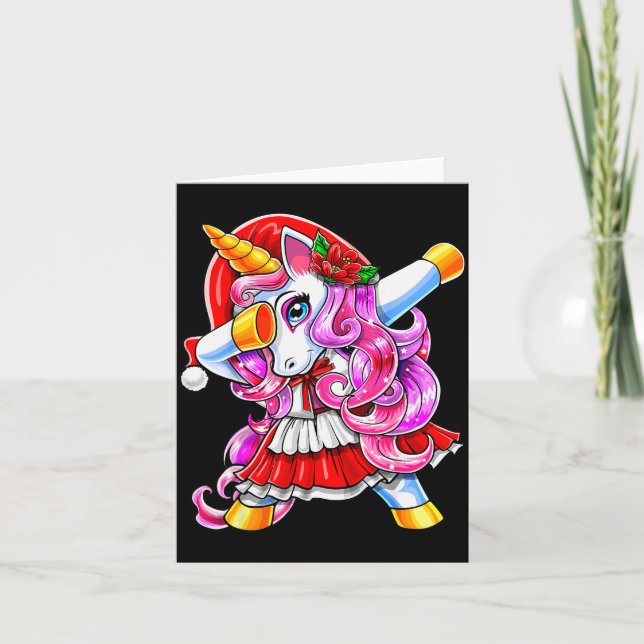 Dabbing Unicorn Christmas Santa Costume Unicorn Gi Card (Front)