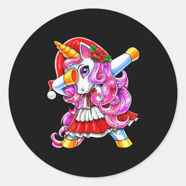 Dabbing Unicorn Christmas Santa Costume Unicorn Gi Classic Round Sticker (Front)