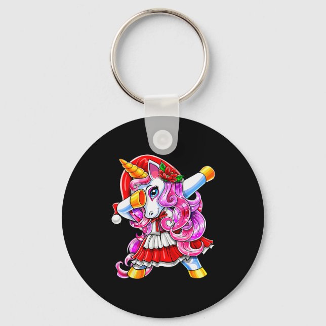 Dabbing Unicorn Christmas Santa Costume Unicorn Gi Key Ring (Front)