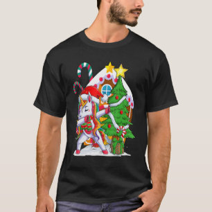 Dabbing unicorn decorate the tree lights candy hou T-Shirt