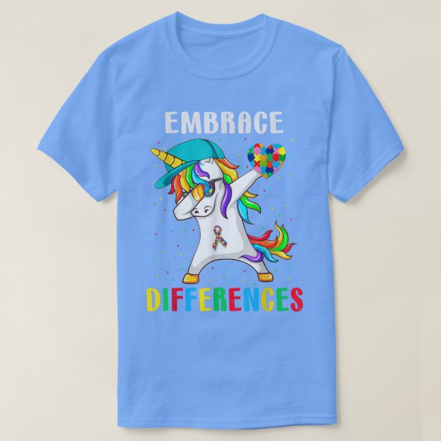 Dabbing Unicorn  Differences Embrace ADHD Autism A T-Shirt (Design Front)