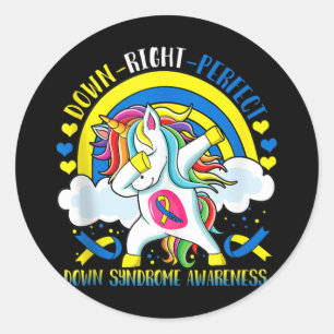 Dabbing Unicorn Down Right Perfect Down Syndrome A Classic Round Sticker