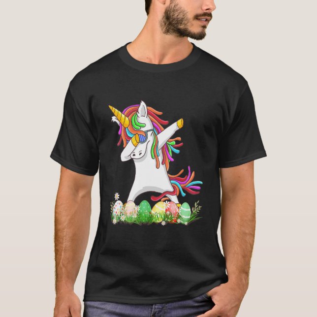 Dabbing Unicorn Easter Baskets Eggs Girls Kids Eas T-Shirt (Front)