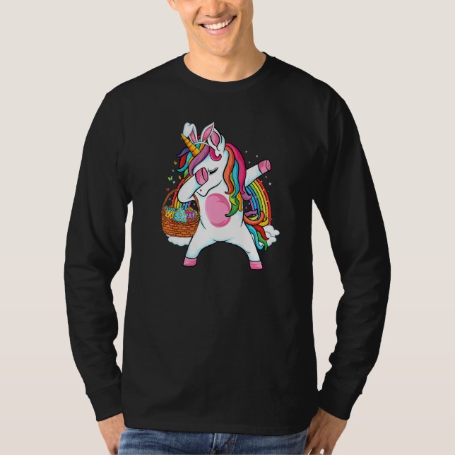 Dabbing unicorn Easter Egg hunt bunny ears Easter  T-Shirt (Front)