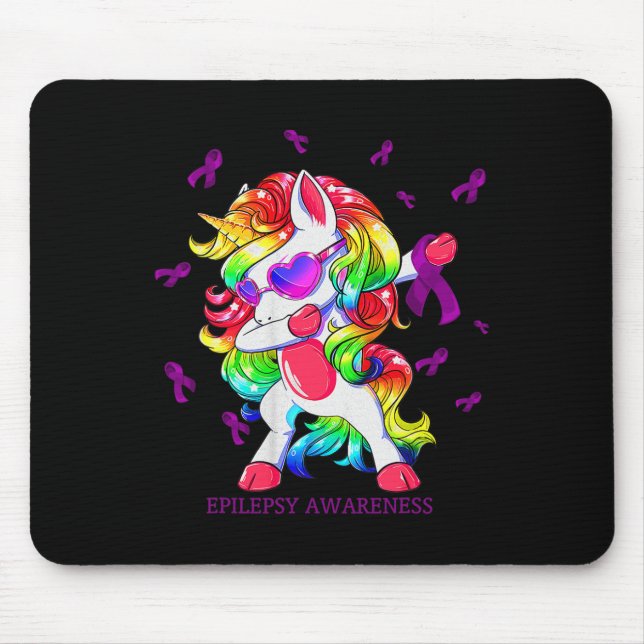Dabbing Unicorn Epilepsy Awareness Ribbon  Gifts  Mouse Mat (Front)