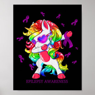 Dabbing Unicorn Epilepsy Awareness Ribbon Gifts  Poster