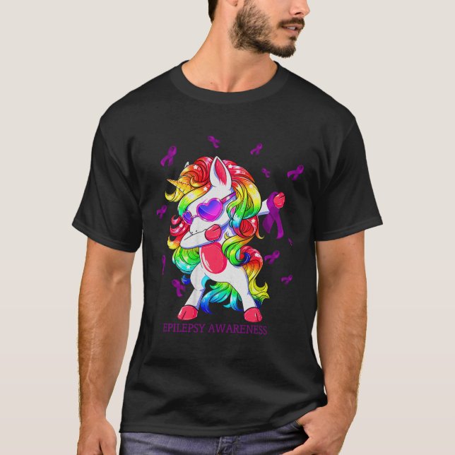 Dabbing Unicorn Epilepsy Awareness Ribbon Gifts  T-Shirt (Front)