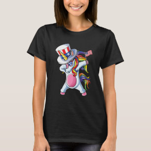 Dabbing Unicorn Flag Us 4th Of July Men Women Amer T-Shirt