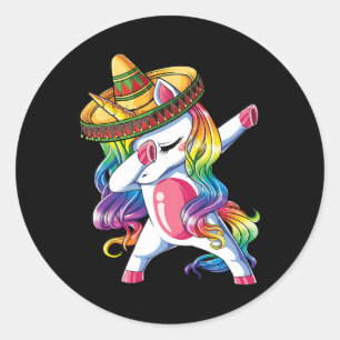 Dabbing Unicorn Funny Cinco De Mayo Women Rainbow Classic Round Sticker