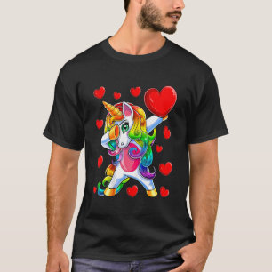 Dabbing Unicorn Funny Heart Valentine's Day Women  T-Shirt