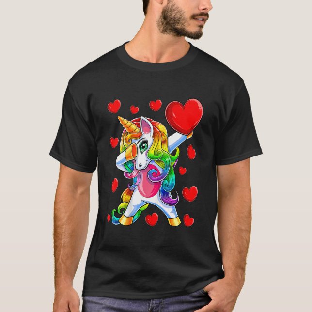 Dabbing Unicorn Funny Heart Valentine's Day Women  T-Shirt (Front)