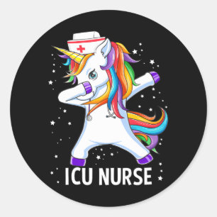 Dabbing Unicorn Funny ICU Nurse Classic Round Sticker
