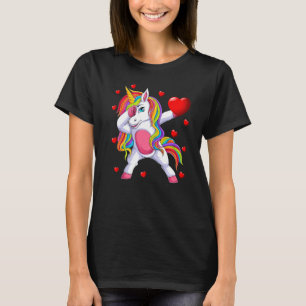 Dabbing Unicorn Funny Women Girls Heart Valentine' T-Shirt