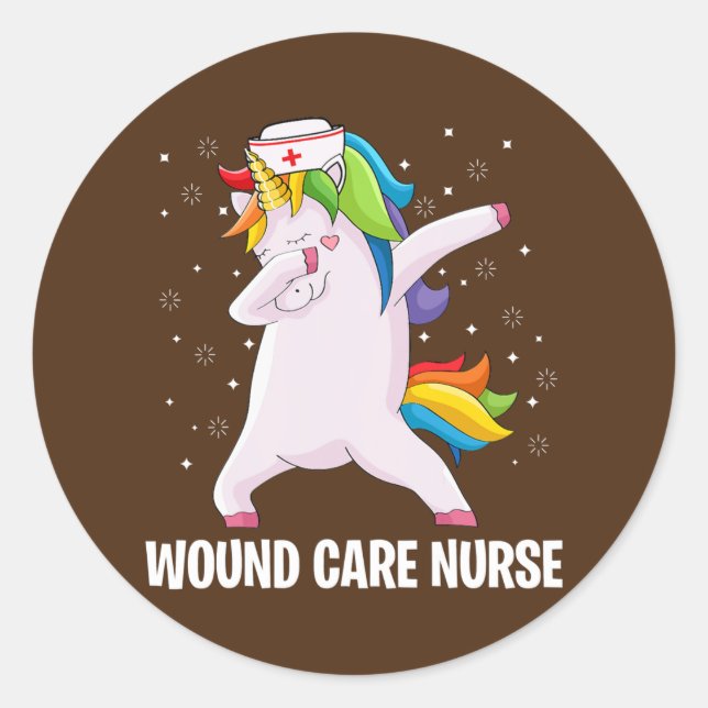 Dabbing Unicorn Funny Wound Care Nurse Wound Classic Round Sticker (Front)