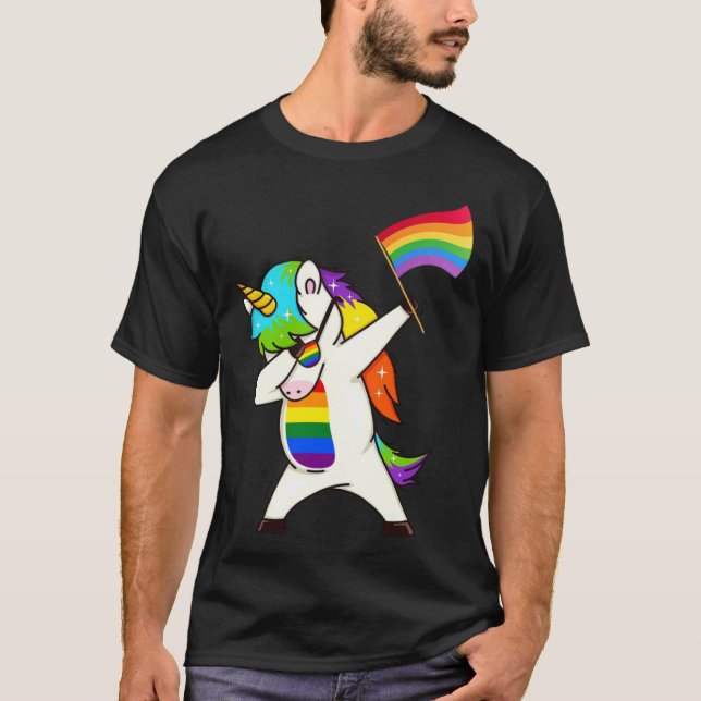 Dabbing Unicorn Gay Pride LGBT  Lesbian Rainbow Fl T-Shirt (Front)