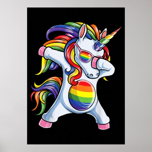 Dabbing Unicorn Gay Pride LGBT Rainbow Poster (Front)