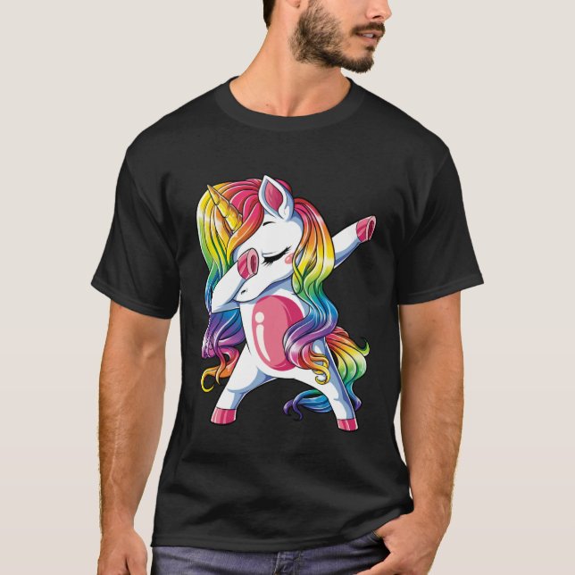Dabbing Unicorn Girls Kids Rainbow Dab Dance Squad T-Shirt (Front)