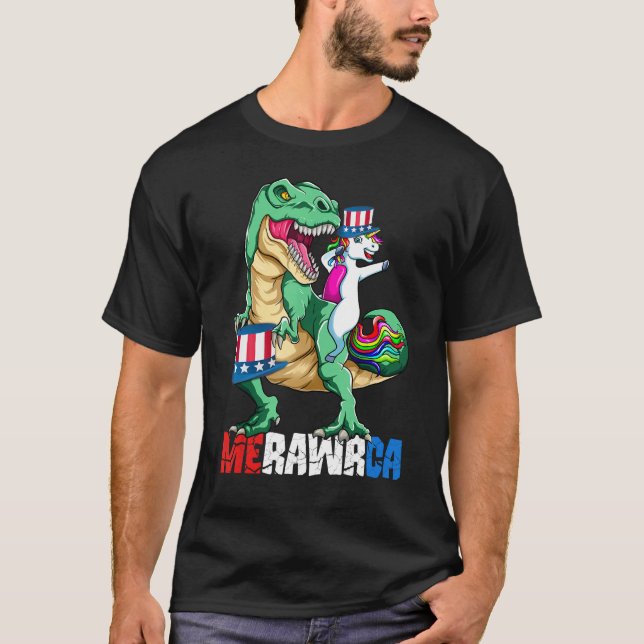 Dabbing Unicorn Girls Patriotic Rex 4th of July Di T-Shirt (Front)