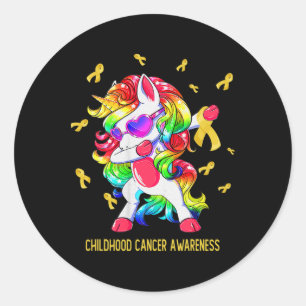 Dabbing unicorn gold ribbon childhood cancer aware classic round sticker
