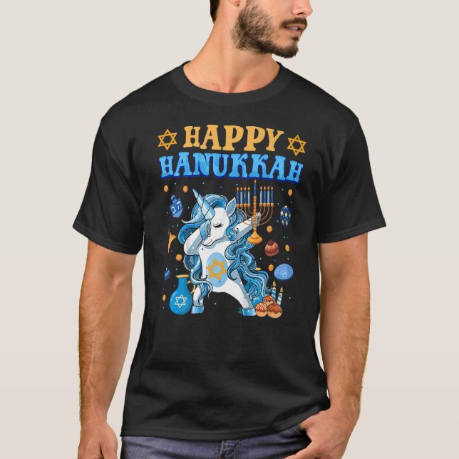Dabbing Unicorn Hanukkah Jewnicorn Chanukah Jewish T-Shirt (Front)