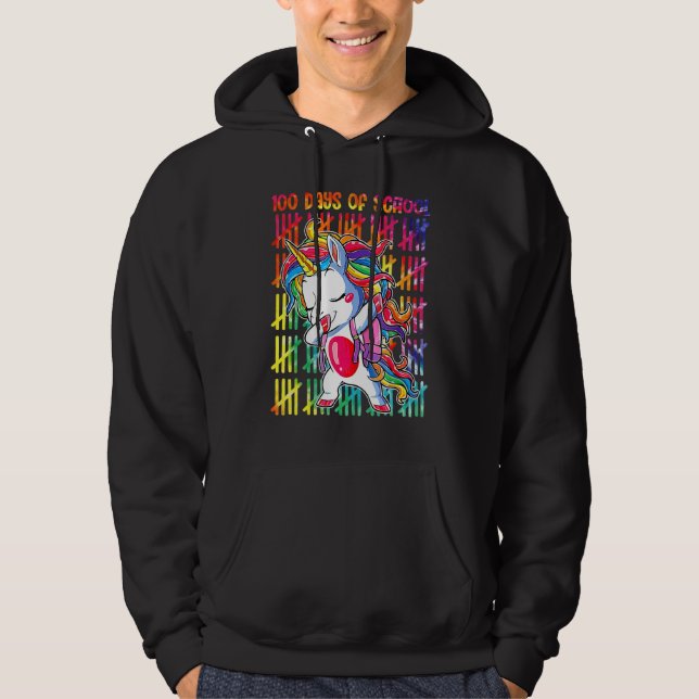 Dabbing Unicorn Happy 100 Days Of School Girls Kid Hoodie (Front)