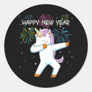 Dabbing Unicorn Happy New Year Dancer Classic Round Sticker