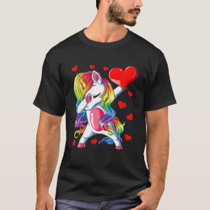 Dabbing Unicorn Heart Valentines Day Girls Kids Ra T-Shirt